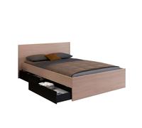 Conjunto de cama con vestidor, cama 135-140x190 cm con 4 cajones y vestidor roble brooklyn y negro stipple