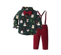Conjunto de Camisa con Estampado de Navidad para niño, con Pajarita, Tirantes y pantalón, Ropa de Vestir para Caballero