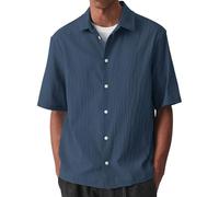 Conjunto de camisa de manga corta estampada cómoda para hombre, para festivales de moda (azul marino, S)