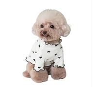 Conjunto de camisa estampada en forma de corazón con diseño de gato, de verano, otoño, elástica, con volantes, de manga larga, chihuahua, schnauzer, shih yorkie (5 piezas enviadas) (blanco, pequeño)