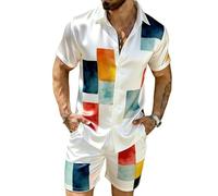 Conjunto de Camisa Hawaiana para Hombres con Estampado Paisley en 3D Camiseta de Manga Corta y Pantalones Cortos de Verano chándal de Dos Piezas para Vacaciones en la Playa