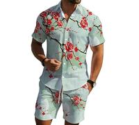 Conjunto de Camisa Hawaiana para Hombres con Estampado Paisley en 3D Camiseta de Manga Corta y Pantalones Cortos de Verano chándal de Dos Piezas para Vacaciones en la Playa