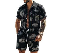Conjunto de Camisa Hawaiana para Hombres con Estampado Paisley en 3D Camiseta de Manga Corta y Pantalones Cortos de Verano chándal de Dos Piezas para Vacaciones en la Playa
