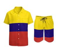 Conjunto De Camisa Pantalones Cortos Hawaianos para Hombre Camisas Hawaianas para Hombre Conjuntos De Playa con Estampado De Bandera De República De Colombia Manga Corta con Botones Aloha Tropical