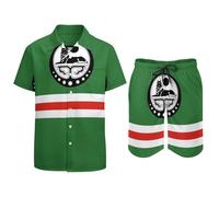 Conjunto De Camisa Pantalones Cortos Hawaianos para Hombre Manga Corta Informal Estilo Playero con Estampado De La Bandera De La República De Chechenia Conjunto De Camisas Pantalones Aloha De Verano