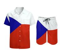 Conjunto De Camisa Y Pantalones Cortos Hawaianos con Estampado De La Bandera De La República Checa para Hombre Estilo Tropical Informal Playero De Manga Corta para Fiesta Y Vacaciones