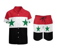 Conjunto De Camisa Y Pantalones Cortos Hawaianos con Estampado De La Bandera De La República De Siria para Hombre Estilo Tropical Informal De Verano para Playa Estilo Aloha para Fiesta Y Vacaciones