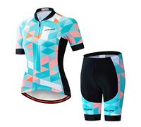 Conjunto de camiseta de ciclismo para mujer, manga corta + pantalones cortos acolchados 5D, secado rápido, reflectante, 3 bolsillos, M