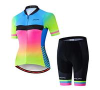 Conjunto de camiseta de ciclismo para mujer, manga corta + pantalones cortos acolchados 5D, secado rápido, reflectante, 3 bolsillos, 18 A., M