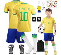 Conjunto de camiseta de fútbol para niños, nº 7/nº 10, camiseta de fútbol, chándal, camiseta y pantalón corto, calcetines con espinilleras, llavero, tatuajes temporales, camiseta de fútbol para