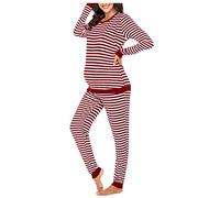 Conjunto de camiseta de lactancia con mangas, pijama de maternidad + pantalones de traje a rayas para mujer, set de maternidad y traje, albornoz para mujer, princesa, rojo, L
