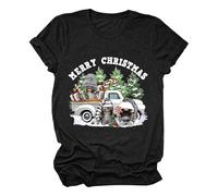 Conjunto de camiseta de manga corta para mujer con texto en inglés "Christmas Merry Christmas" 2024, Negro , S