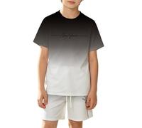 Conjunto de Camiseta de Manga Corta y Pantalones Cortos para niños con Estampado de Ciudad degradada, Transpirable y de Malla, Ideal para Jugar de Forma Informal.#336