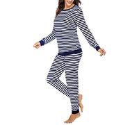 Conjunto de camiseta larga, traje de maternidad de lactancia, mangas + pantalones a rayas, pijama para mujer, conjunto de maternidad y traje de invierno para mujer, forro polar, marine, M