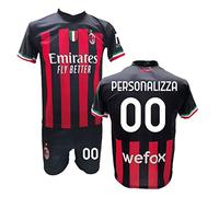 Conjunto de camiseta Milan personalizable + pantalón corto réplica autorizada 2017-2018 para niño (tallas 2, 4, 6, 8, 10, 12) para adulto (S, M, L, XL), blanco, M