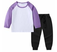 Conjunto de camiseta para niños y niñas para primavera y otoño, cuello redondo, manga larga con costuras, camisa de algodón puro, también se adapta a niñas para uso en invierno (1A-morado, 5-6 años)