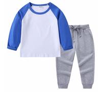 Conjunto de camiseta para niños y niñas para primavera y otoño, cuello redondo, manga larga con costuras, camisa de algodón puro, también se adapta a niñas para invierno (1B-azul, 8-9 años)