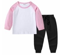 Conjunto de camiseta para niños y niñas para primavera y otoño, cuello redondo, manga larga con costuras, camisa de algodón puro, también se adapta a niñas para invierno (1A-rosa, 8-9 años)