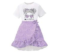 Conjunto de Camiseta y Falda con Volante y Estampado de Dibujos Animados para niñas pequeñas, Ropa de Verano, Bonita y Fresca.