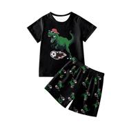 Conjunto de camiseta y pantalones cortos con estampado de dinosaurio para niños, ideal para uso casual y deportivo. Trajes De Danza Cristiana Color Trajes De Marinero Niños De Año