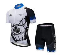 Conjunto de camiseta y pantalones cortos de ciclismo para hombre, de manga corta, para ciclismo, ropa de montaña, ropa de verano, secado rápido, Blanco y azul., L