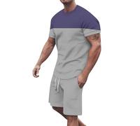 Conjunto de camiseta y pantalones cortos para hombre, 2 piezas, chándal de verano, traje de chándal, traje casual para hombres, ropa de calle deportiva con cuello redondo y traje casual holgado corto