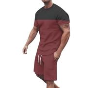 Conjunto de camiseta y pantalones cortos para hombre, 2 piezas, chándal de verano, traje de chándal, traje casual para hombres, ropa de calle deportiva con cuello redondo y traje casual holgado corto