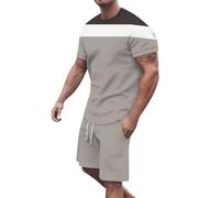 Conjunto de camiseta y pantalones cortos para hombre, 2 piezas, chándal de verano, traje de chándal, traje casual para hombres, ropa de calle deportiva con cuello redondo y traje casual holgado corto