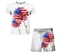 Conjunto de Camiseta y Pantalones Cortos para Hombre con Estampado 3D de Bandera Americana, Conjunto de chándal de Verano de Dos Piezas para Ropa de Calle Fresca