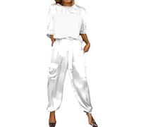 Conjunto de camiseta y pantalones de satén suave para mujer, conjunto de dos piezas de satén de verano para mujer, conjunto de descanso, blanco, XL