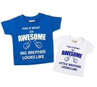 Conjunto de camisetas para hermanos, de 0 - 6 meses a 14 - 15 años, diseño con texto en inglés, color azul y blanco. azul azul Talla:Little 3-4 Years Big 9-11 Years