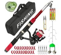 Conjunto de caña y carrete | Equipo De Telescópico Portátil con Estuche | Bastón De Viaje,para Kayak Cola Costera Agua Salada Surf