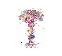 Conjunto de carteles acuarela con código genético ADN, árbol, decoración oficina, arte pared ciencia, biológico, circular, química(3,15x20cm Canvas)