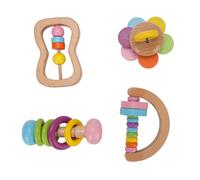 Conjunto de Cascabeles de bebé de Madera de 4 Piezas, Juguetes de Aprendizaje Temprano para Recién Nacidos, Sonajero a Mano con Diferentes Estilos de Sonido, Material de Madera