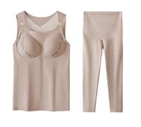 Conjunto de chaleco de lactancia posparto, forro polar cálido, fácil de amamantar, ajuste cómodo, ropa de descanso para otoño e invierno, ropa interior cálida, Tez crema, XXX-Large