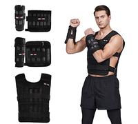 Conjunto de chaleco de lastre ajustable con peso para brazos y piernas - Kit de entrenamiento de musculación, chaqueta, muñeca y tobillos de nailon (96 a 100 placas de acero)