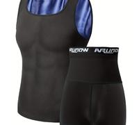 Conjunto de chaleco y pantalones cortos de sauna para hombre , pantalones cortos moldeadores, capa base atlética sin , pantalones para correr, conjunto de mallas, tallas /americanas,running