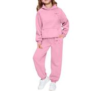 Conjunto de chándal casual con capucha y pantalón con estampado de letras para niña, moderno de dos piezas, chándal cómodo para niños pequeños, ropa de diario, mezcla suave para niños pequeños, Rosa