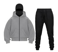 Conjunto de chándal casual para hombre, ajuste holgado, doble capucha, ligero, atlético, entrenamiento, forro polar, sudadera con capucha de primera calidad, pantalones de correr, gris, L