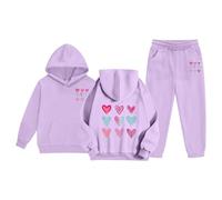 Conjunto de chándal casual para niña con capucha y pantalón estampados, chándal de forro polar de 2 piezas para niños y adolescentes, ropa de juego cómoda, pantalones de chándal suaves y cálidos para