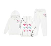 Conjunto de chándal casual para niña con capucha y pantalón estampados, chándal de forro polar de 2 piezas para niños y adolescentes, ropa de juego cómoda, pantalones de chándal suaves y cálidos para