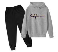 Conjunto de chándal de 2 piezas con capucha para niñas, Los Ángeles, California, entrenamiento, para niños, conjunto de sudadera con capucha y gráfico de letras, cómodo conjunto de sudadera con