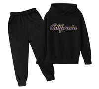 Conjunto de chándal de 2 piezas con capucha para niñas, Los Ángeles, California, entrenamiento, para niños, conjunto de sudadera con capucha y gráfico de letras, cómodo conjunto de sudadera con
