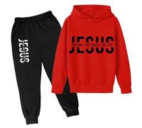 Conjunto de chándal de 2 piezas con capucha para niñas y niños, Jesús The Way The Way The Truth and The Life Going Out, conjunto de chándal cristiano de manga larga con gráfico acogedor, rosso, 3-4