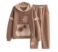 Conjunto de chándal de 2 piezas para niñas, sudadera con capucha informal y pantalones deportivos, ropa escolar para adolescentes, atuendo deportivo cómodo (Coffee2, M/2)