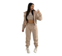 Conjunto de chándal de 3 piezas para mujer, manga larga, traje de ocio | Conjunto de chándal Co-Ord para mujer, sudadera con capucha y cremallera, camiseta corta sin mangas y pantalones deportivos