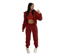 Conjunto de chándal de 3 piezas para mujer, manga larga, traje de ocio | Conjunto de chándal Co-Ord para mujer, sudadera con capucha y cremallera, camiseta corta sin mangas y pantalones deportivos