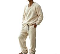 Conjunto de chándal de forro polar coral para hombre, 2 piezas (blanco