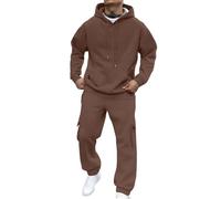 Conjunto De Chándal De Hombre Anchos Cómodo Sudaderas Con Capucha Y Pantalones Transpirable Color Sólido Fitness Trajes Deportivos Ligero Gimnasio Chándales Manga Larga Casual Set Tracksuit, 01 Marrón