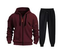 Conjunto de chándal de invierno con cremallera para hombre, sudadera con capucha y pantalones deportivos con forro polar con múltiples bolsillos y cintura elástica para clima frío, D, 3XL